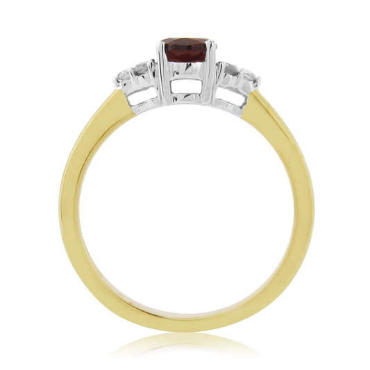 Yellow Gold Garnet And Diamond Ring