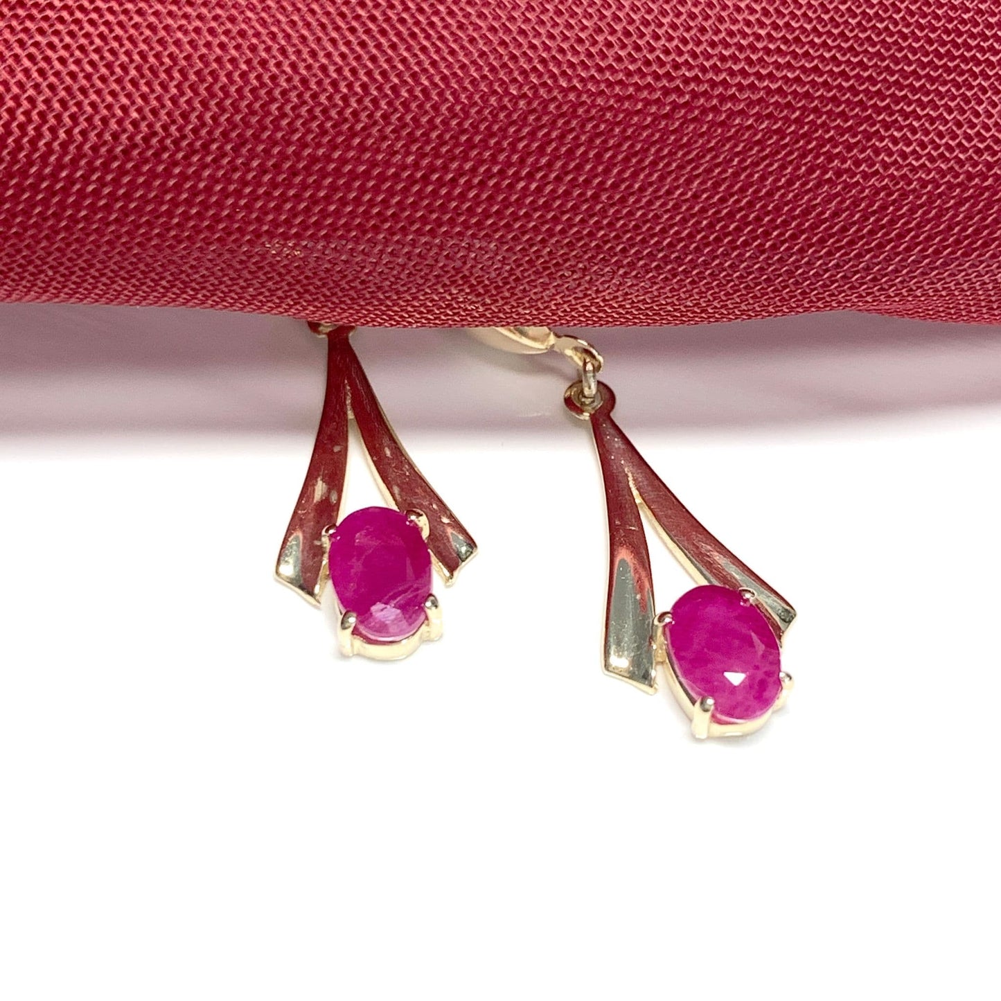 Yellow Gold Oval Ruby Drop Earrings