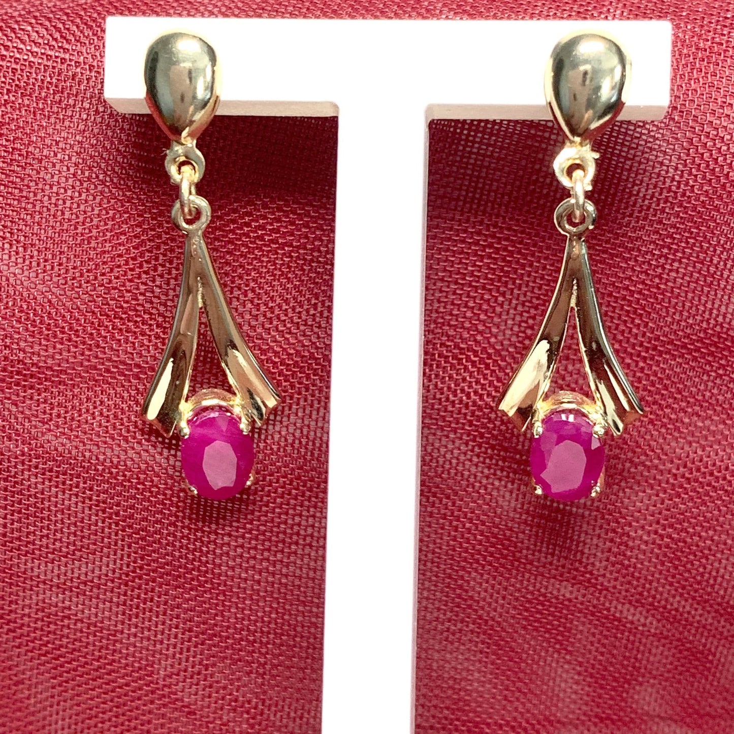 Yellow Gold Oval Ruby Drop Earrings