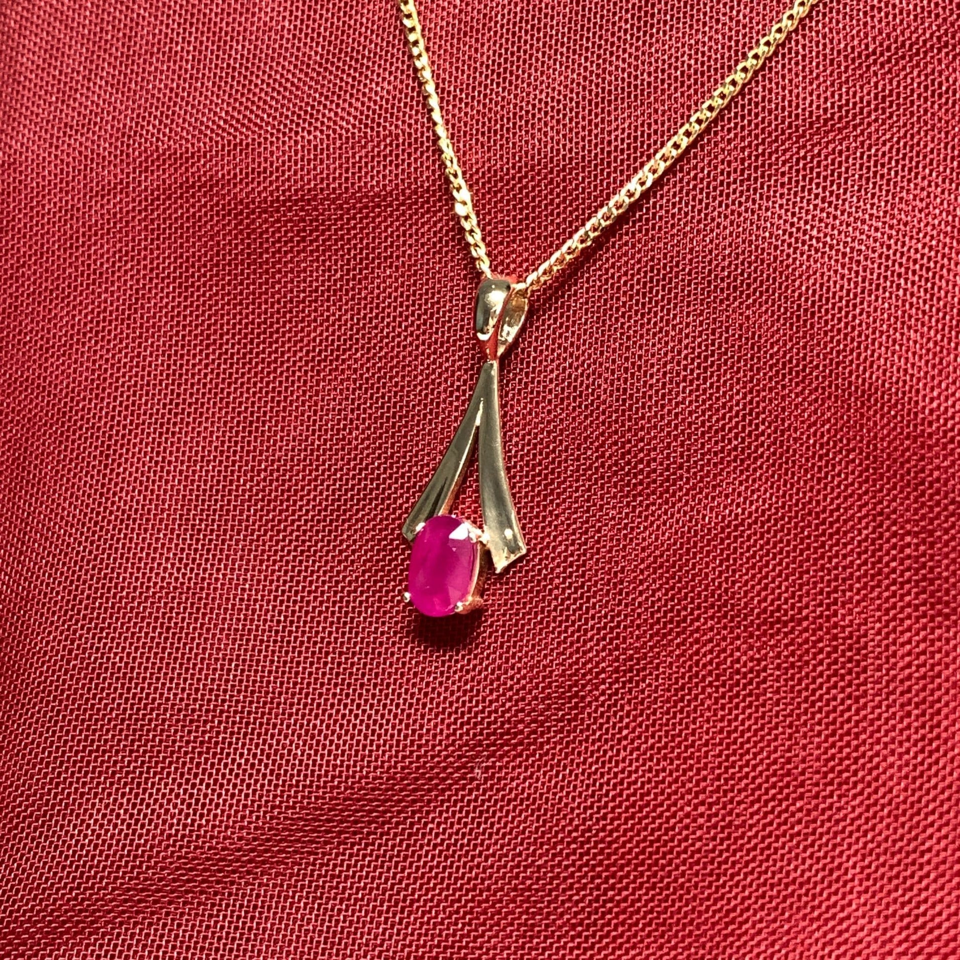 Yellow Gold Oval Ruby Necklace