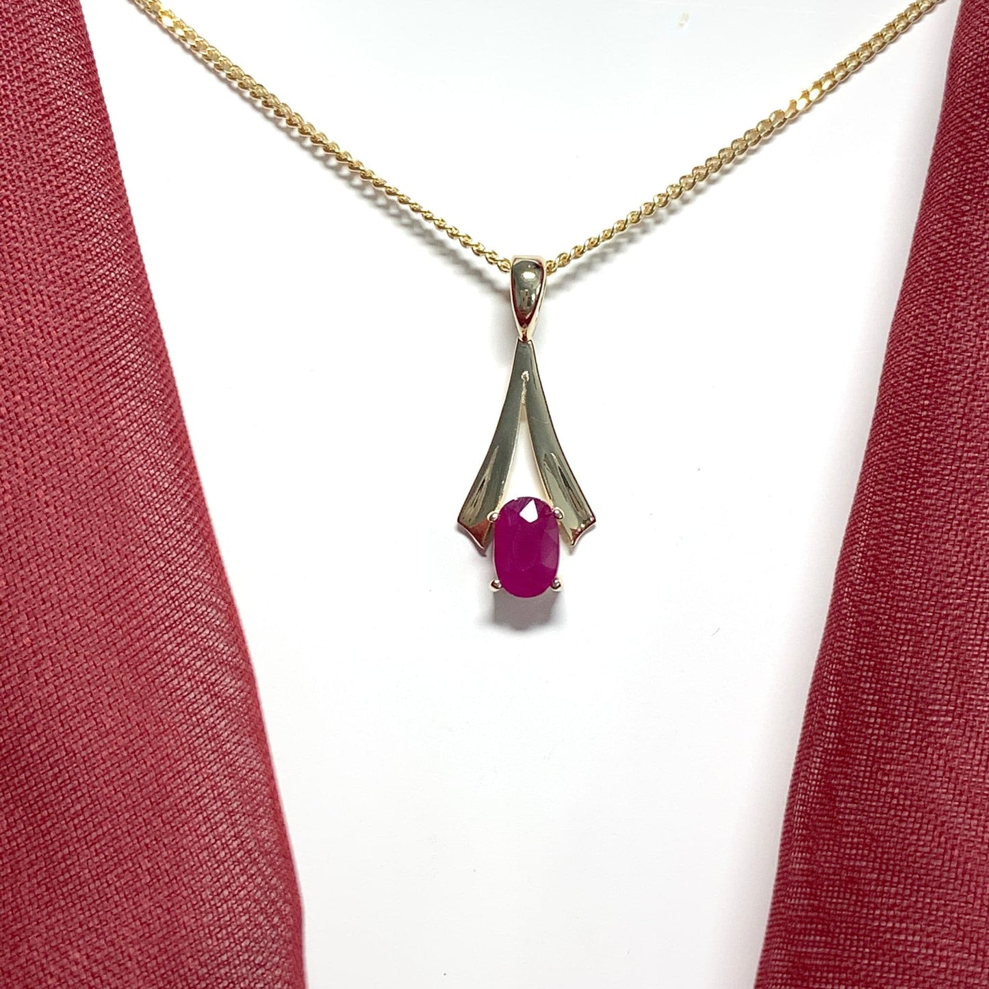 Yellow Gold Oval Ruby Necklace