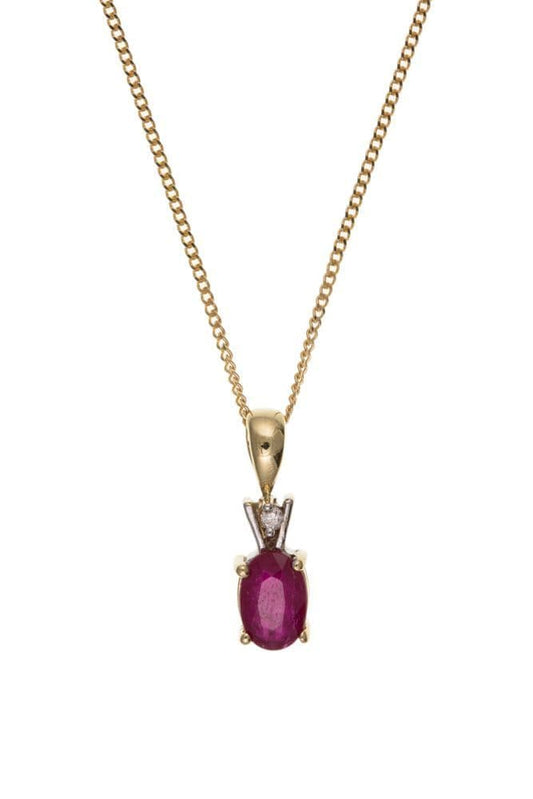 Yellow Gold Ruby And Diamond Necklace Oval Shaped