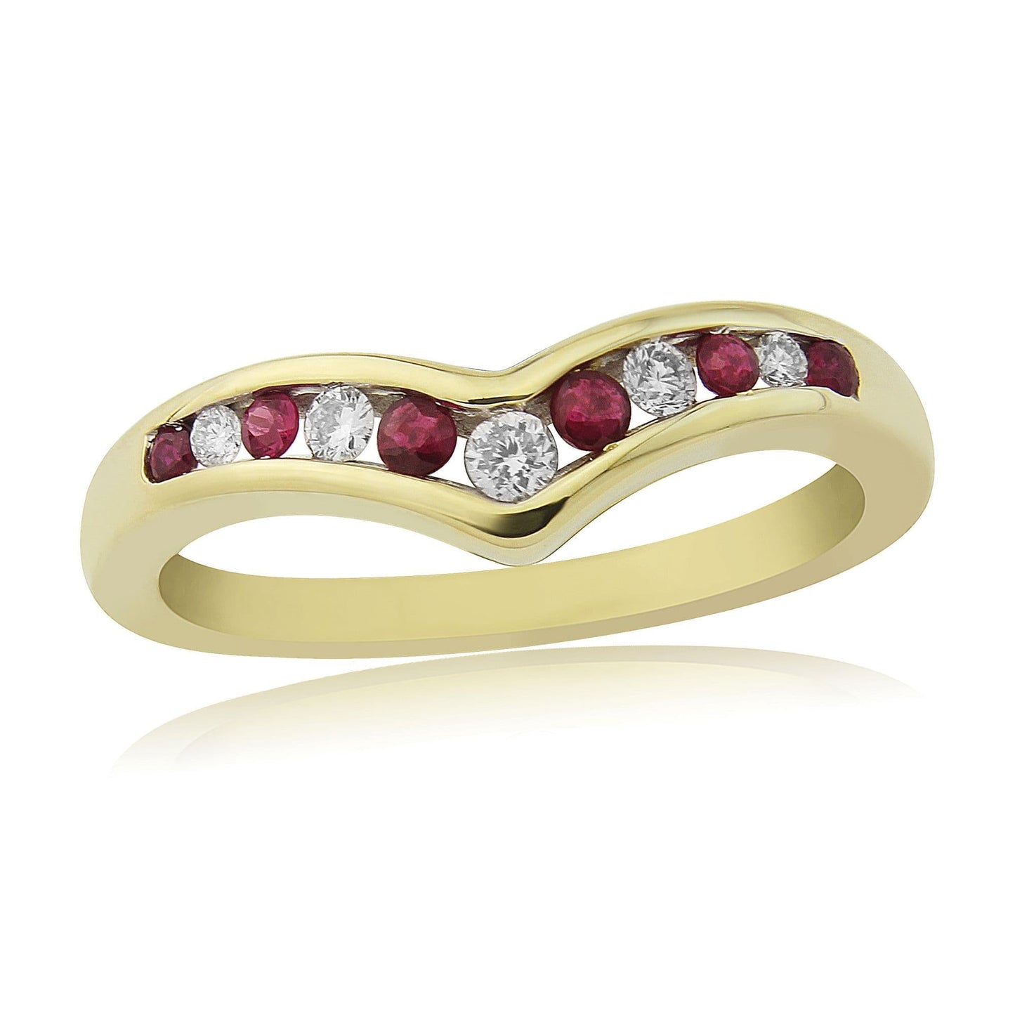 Yellow Gold Ruby And Diamond Wishbone Dress Ring