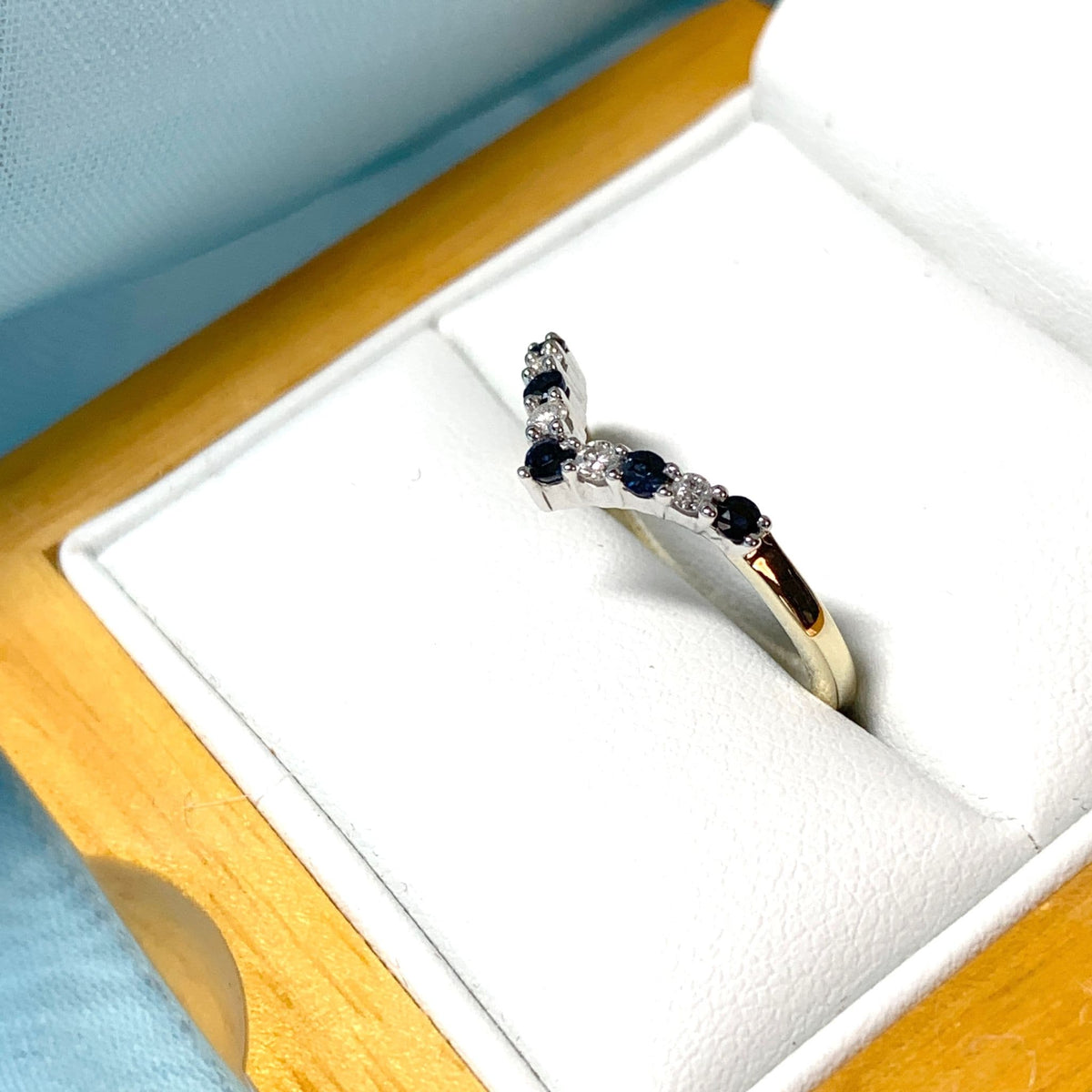 Yellow Gold Sapphire And Diamond Wishbone Ring