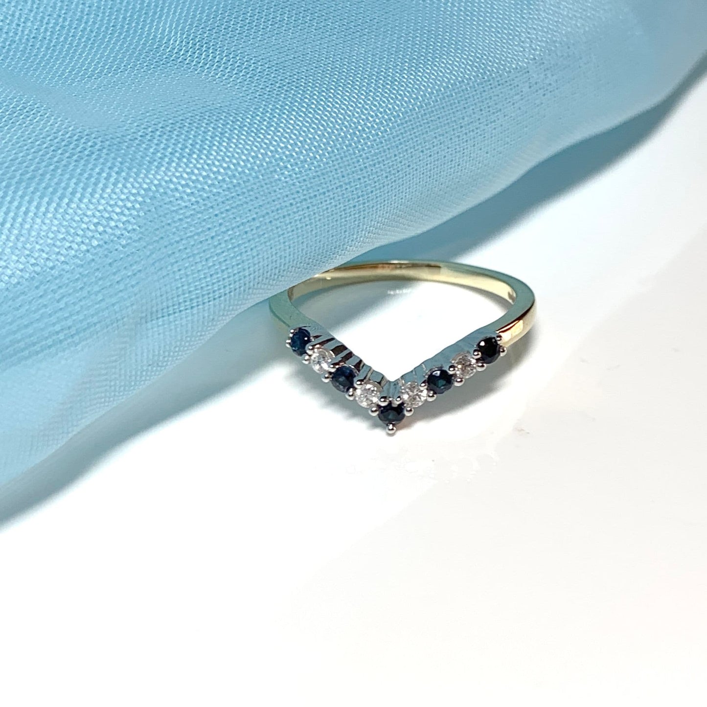 Yellow Gold Sapphire And Diamond Wishbone Ring