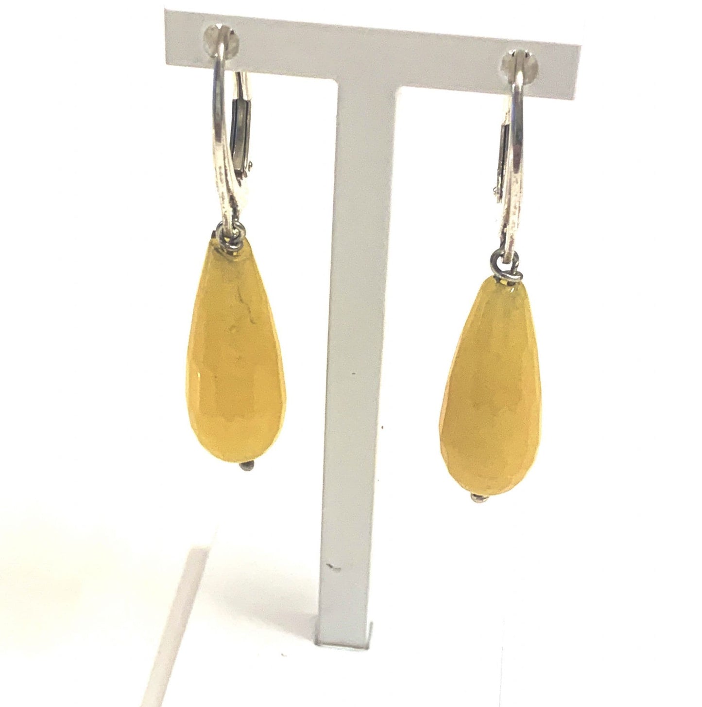 Yellow Jade Teardrop Shaped Sterling Silver Drop Earrings