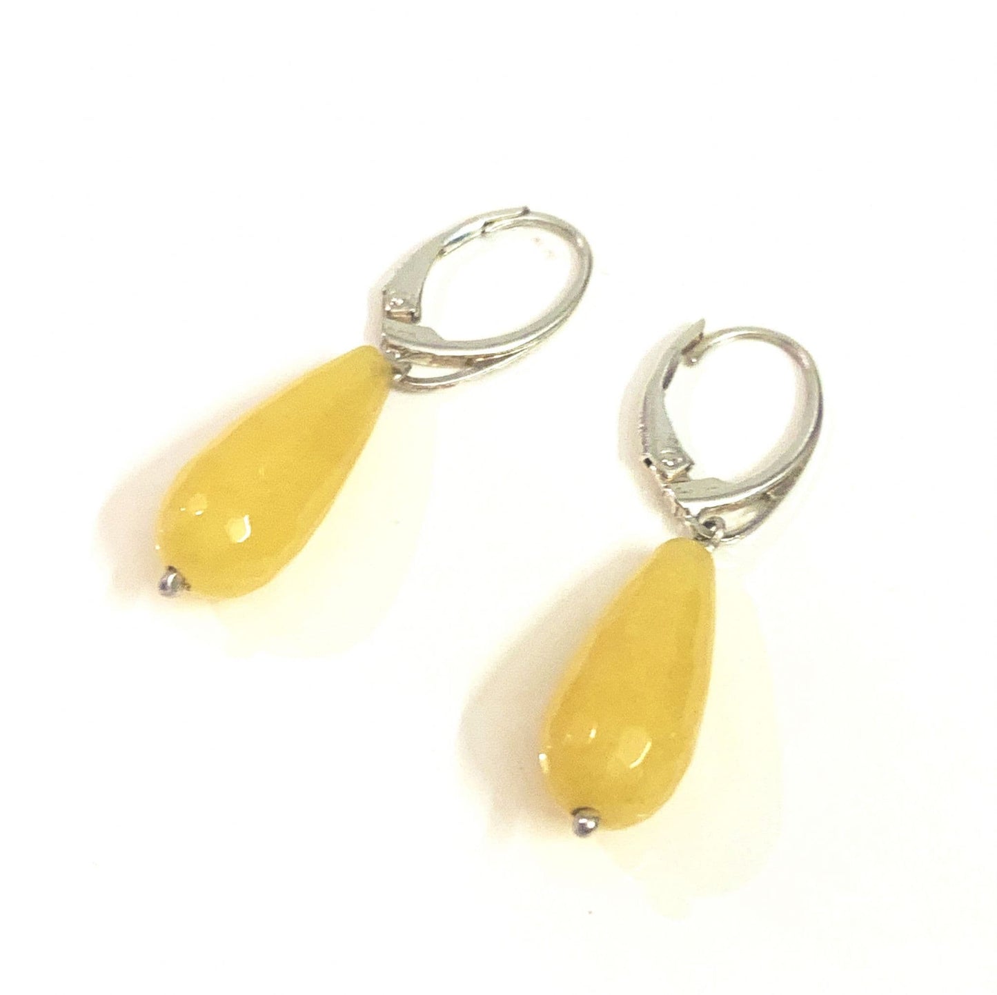 Yellow Jade Teardrop Shaped Sterling Silver Drop Earrings