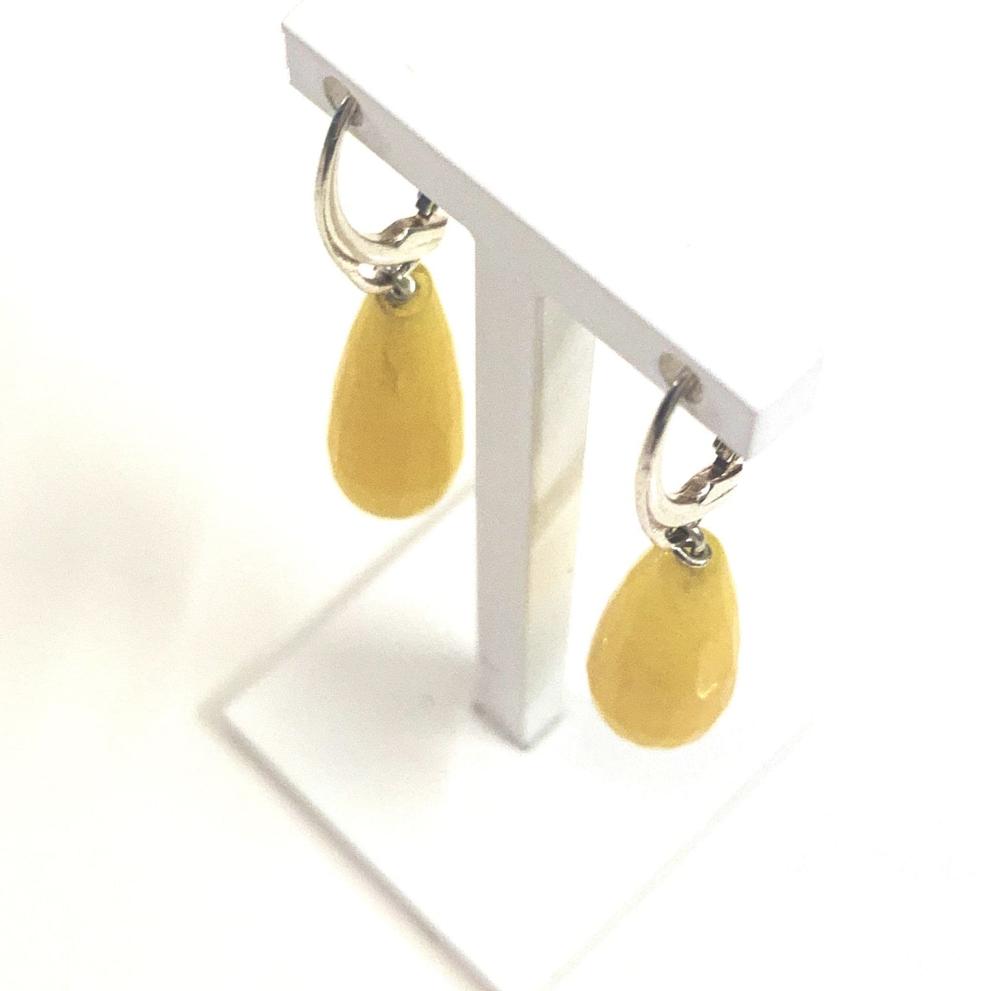 Yellow Jade Teardrop Shaped Sterling Silver Drop Earrings