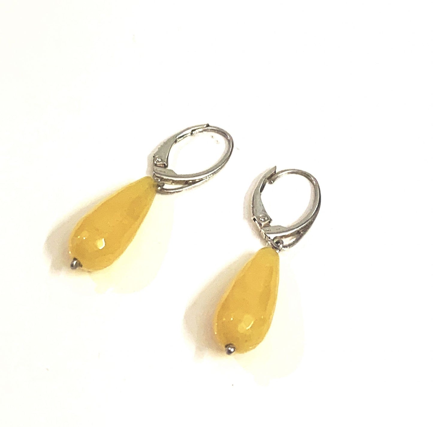 Yellow Jade Teardrop Shaped Sterling Silver Drop Earrings