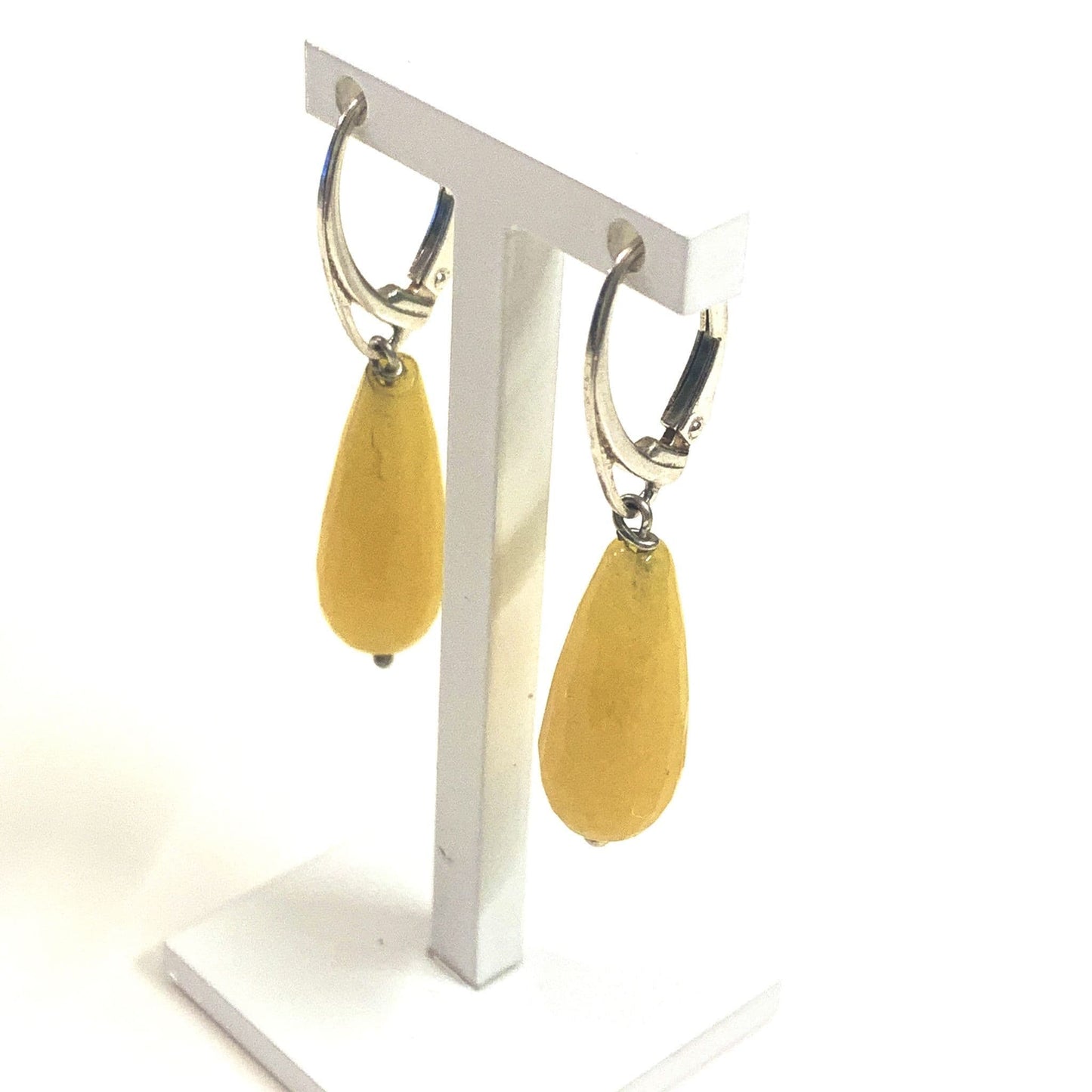 Yellow Jade Teardrop Shaped Sterling Silver Drop Earrings