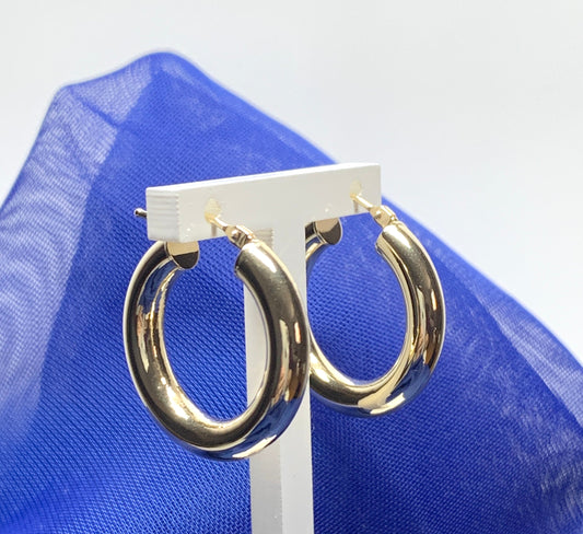 Yellow Plain Polished Thicker Round Hoop Earrings 22 mm