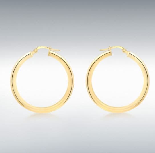 Yellow Plain Polished Round Hoop Earrings 30 mm