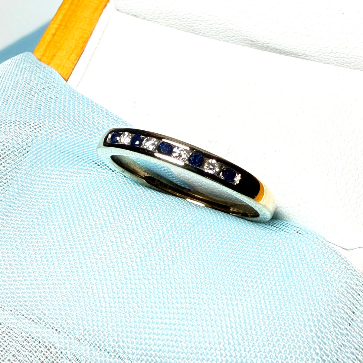 Yellow Gold Blue Sapphire And Diamond Eternity Ring Channel Set