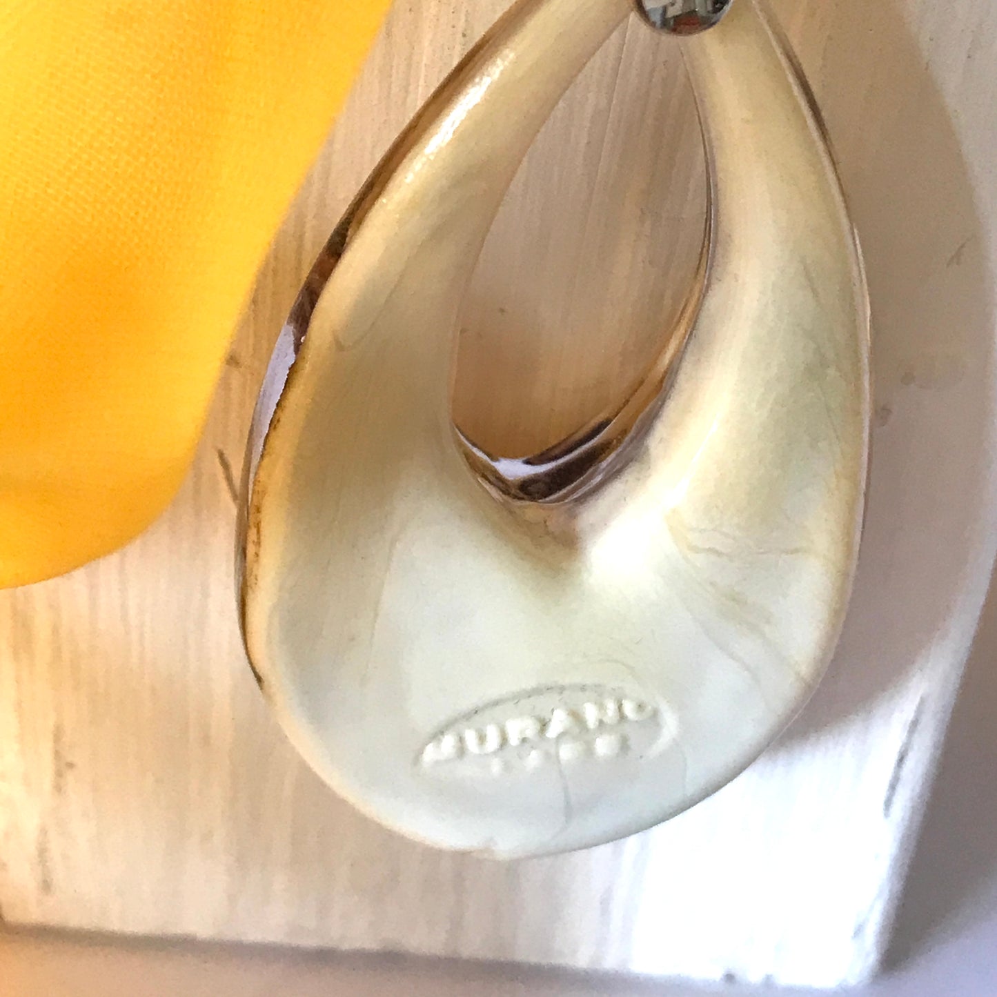 Yellow golden avventurina necklace real Murano Glass open teardrop pendant with Genuine stamp on the back of it