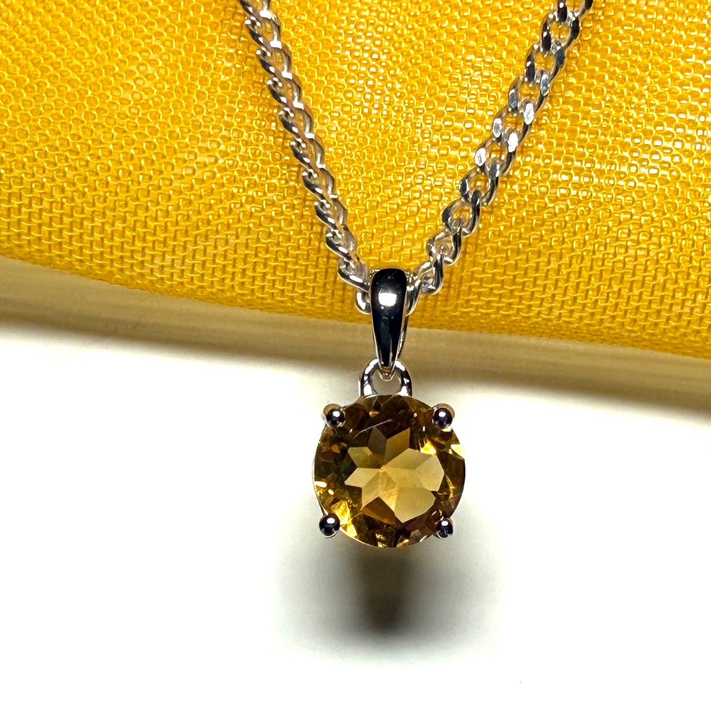 Yellow real round citrine necklace sterling silver pendant, simply gorgeous