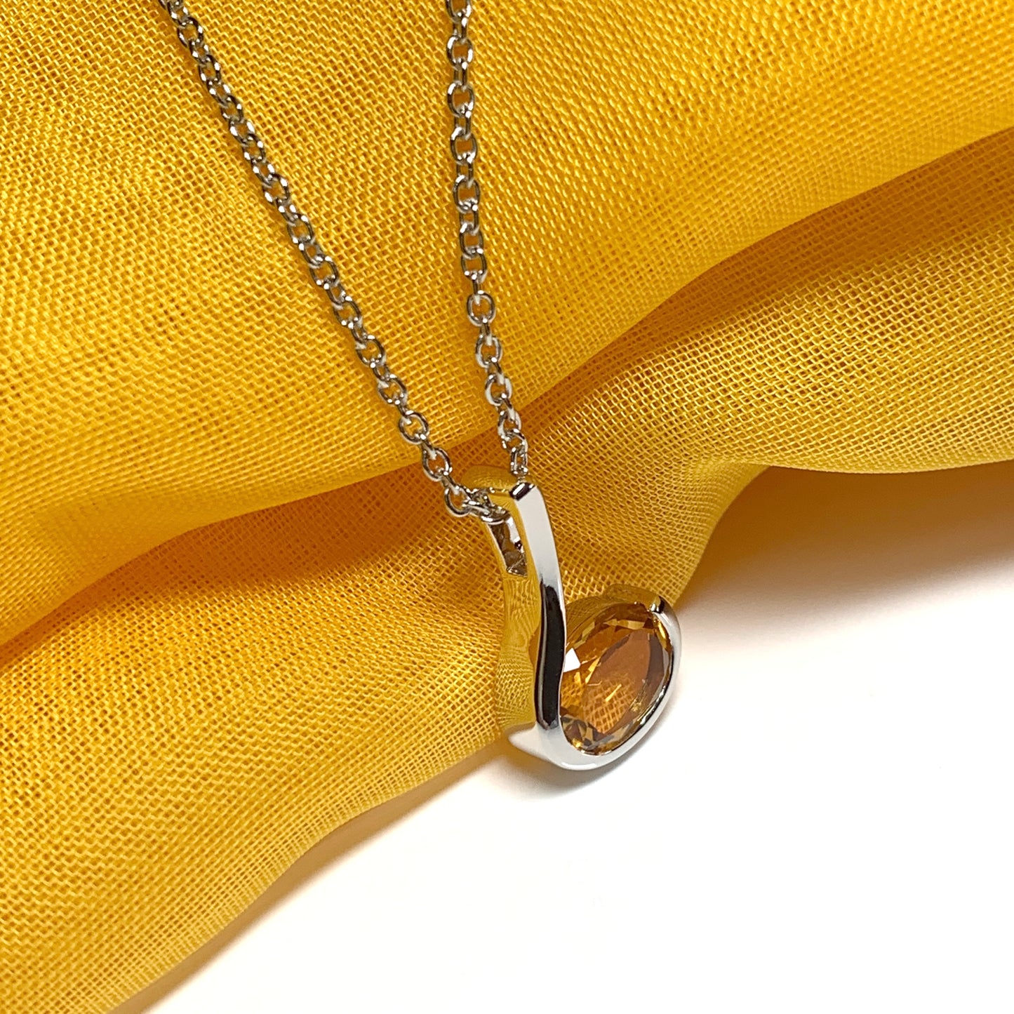 Real yellow citrine necklace oval fancy swirl sterling silver