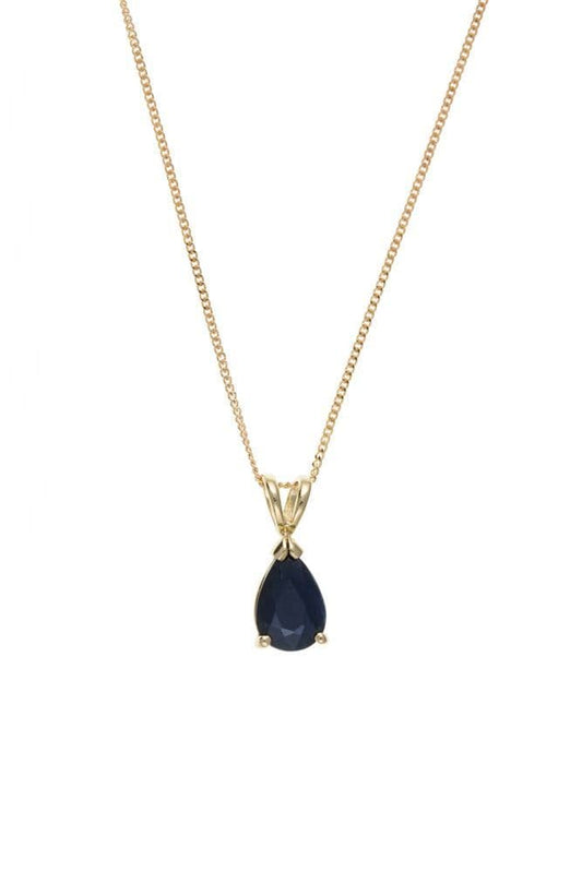 Yellow gold sapphire pear shaped necklace pendant