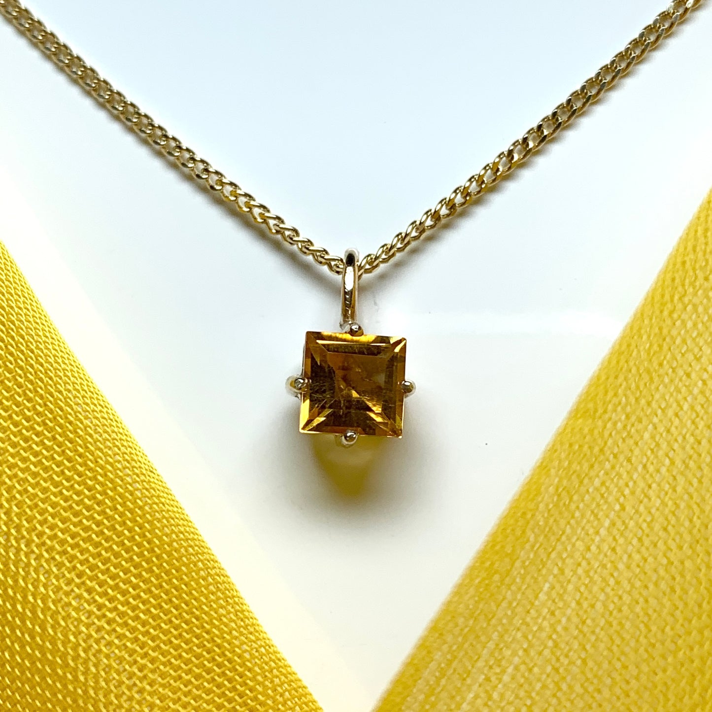 Yellow square citrine yellow gold necklace