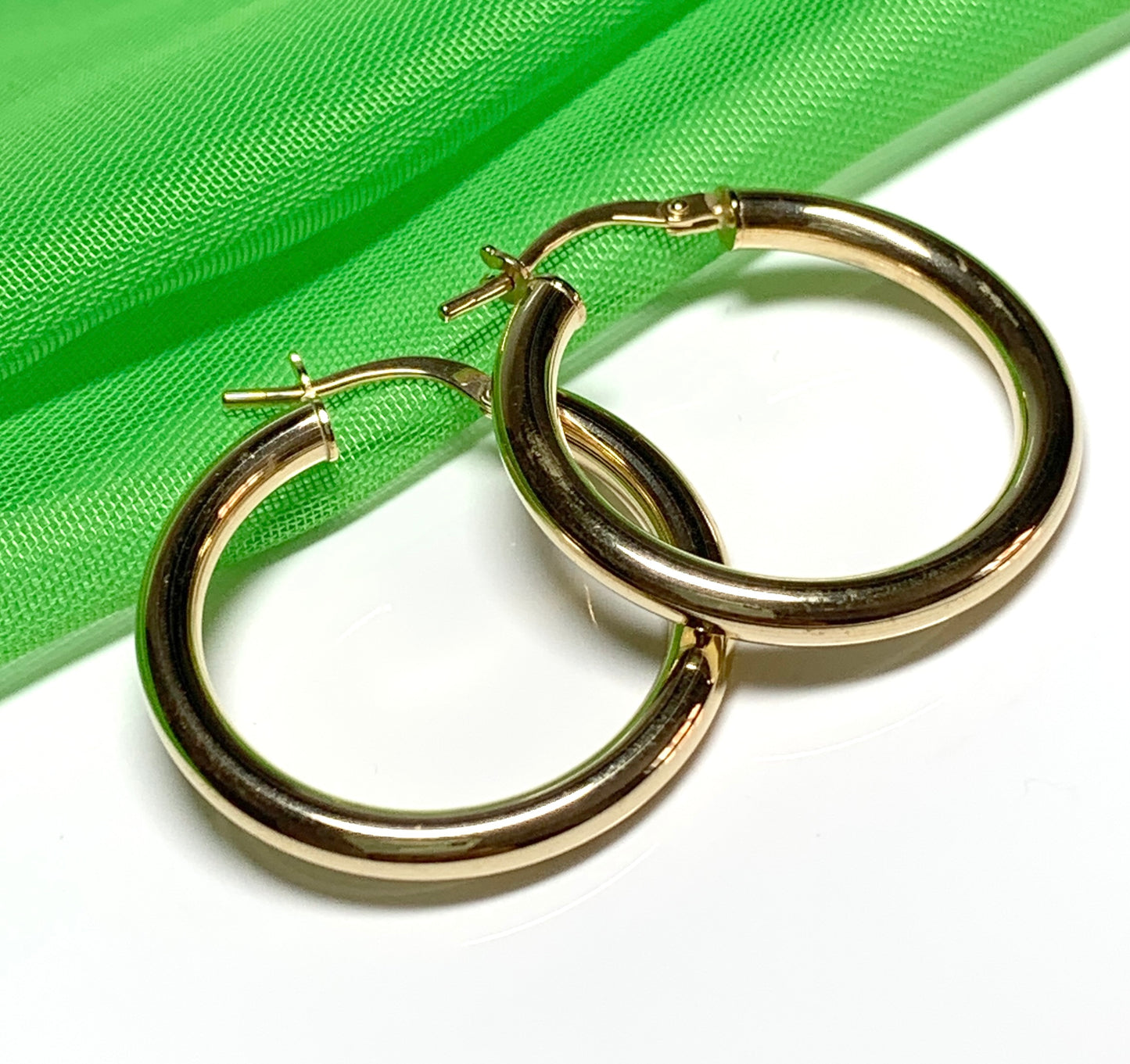 Yellow plain polished round hoop earrings 25 mm