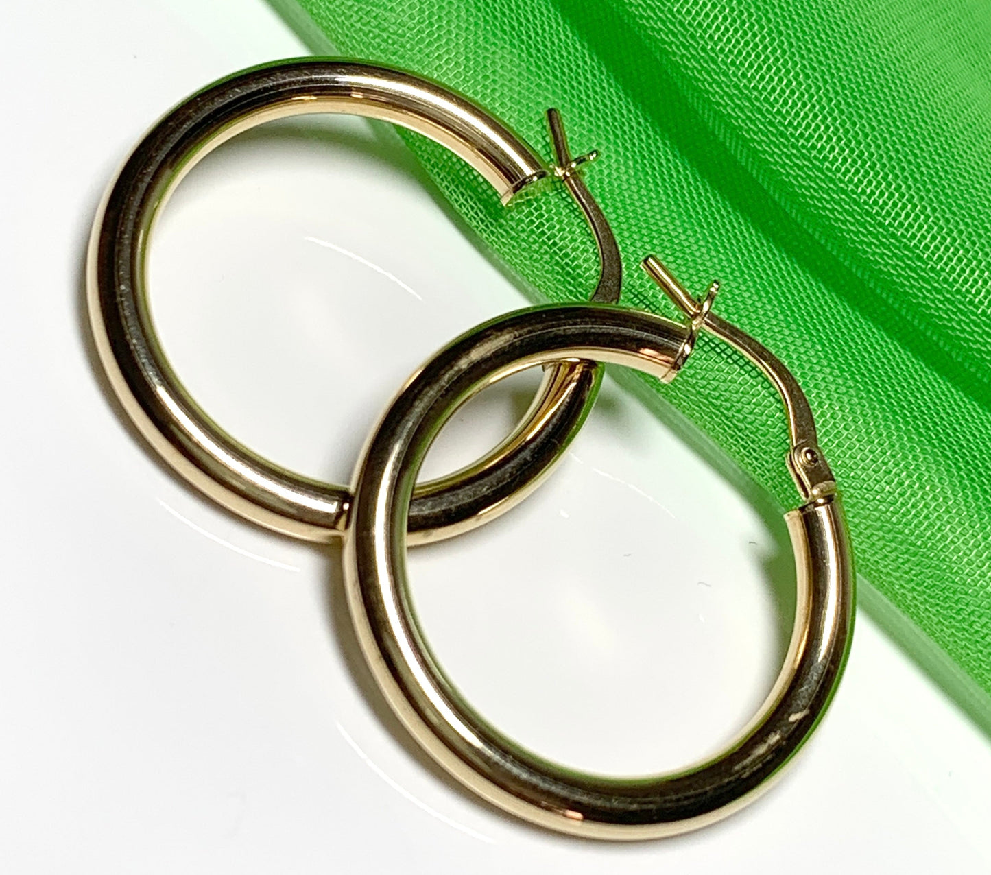 Yellow plain polished round hoop earrings 25 mm