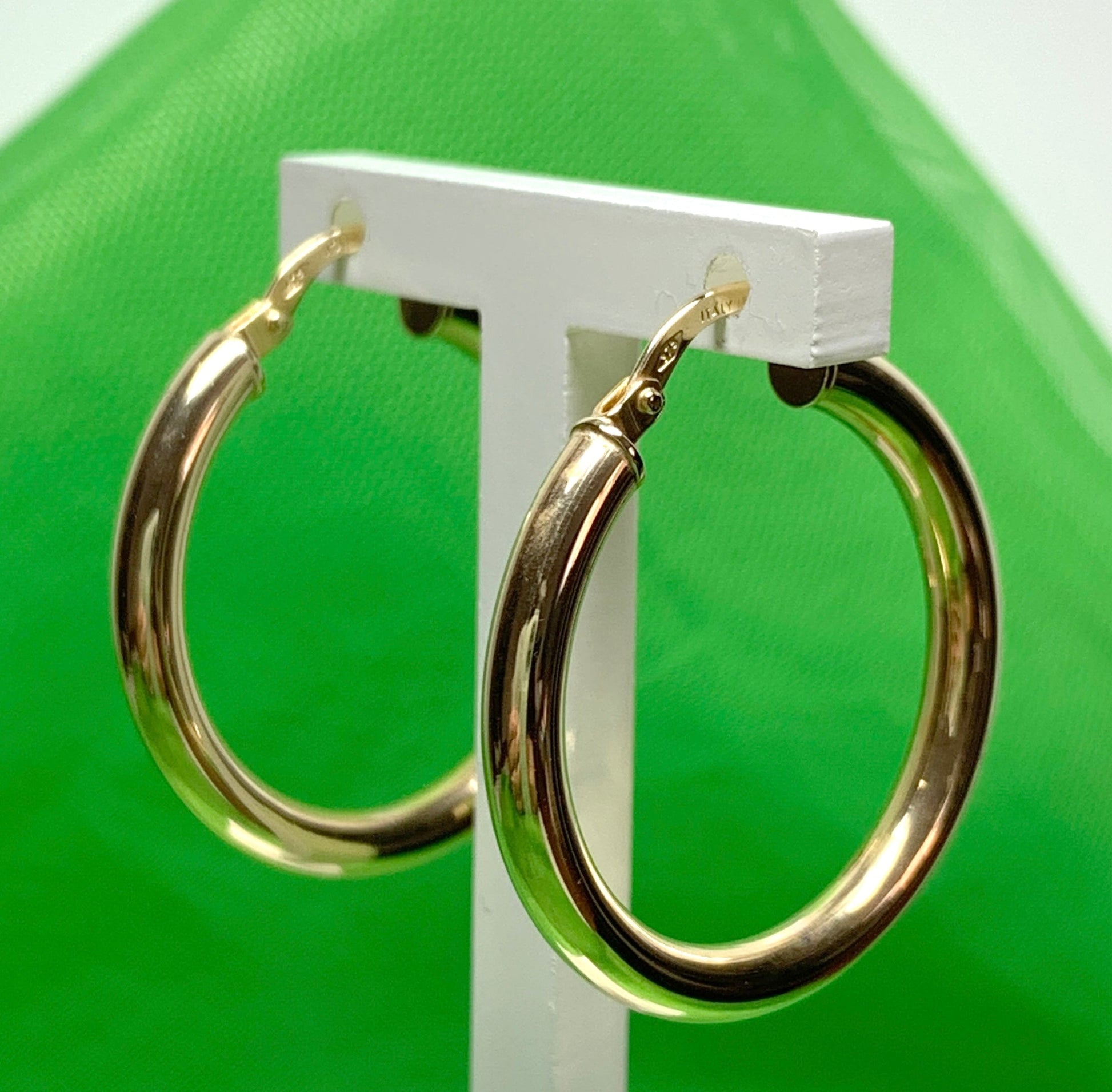 Yellow plain polished round hoop earrings 25 mm