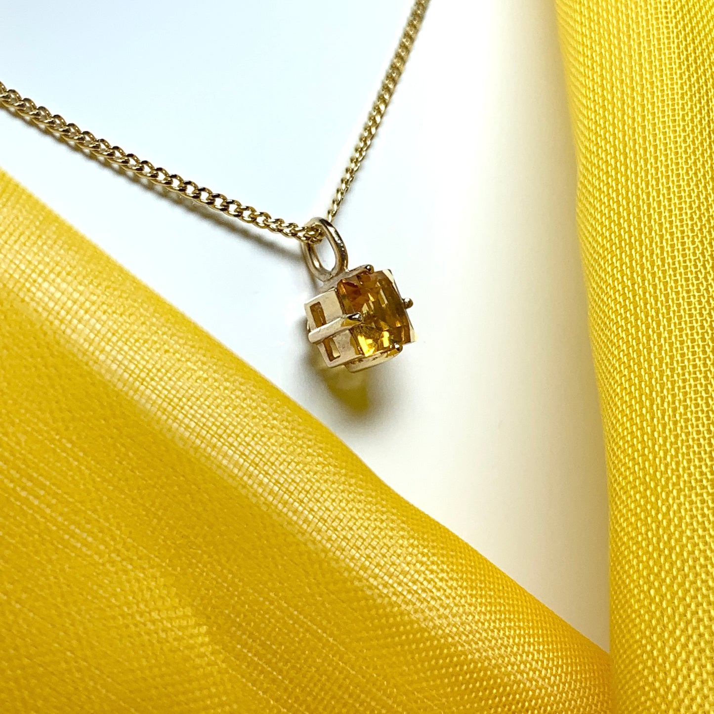 Yellow square citrine yellow gold necklace