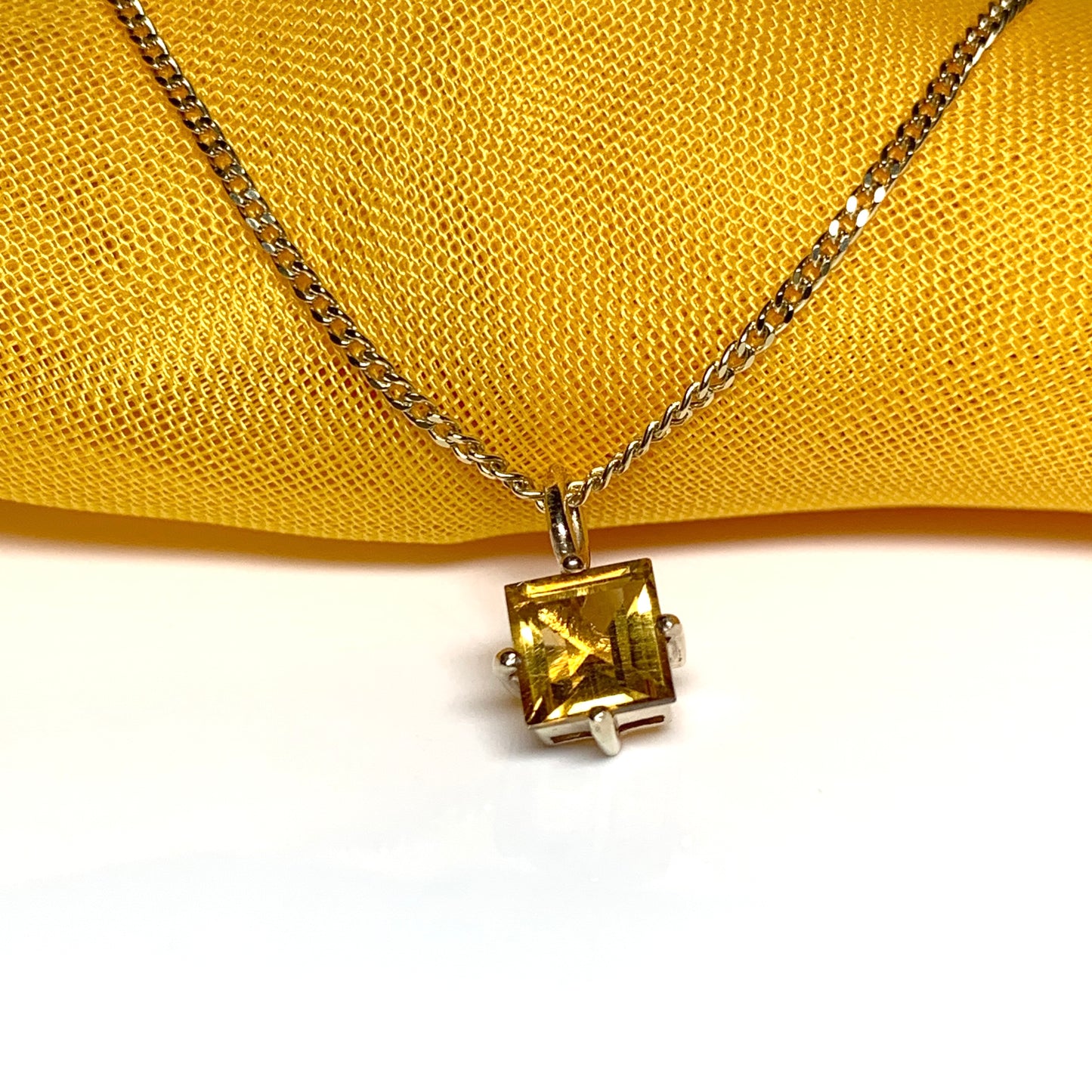 Yellow square citrine yellow gold necklace