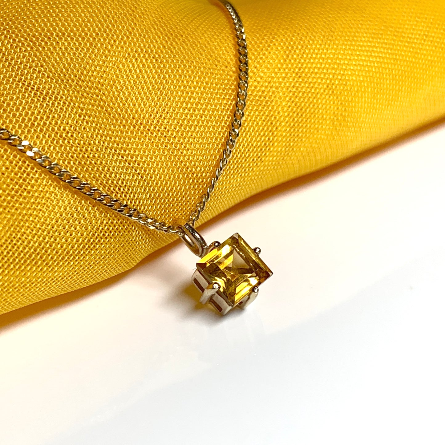 Yellow square citrine yellow gold necklace