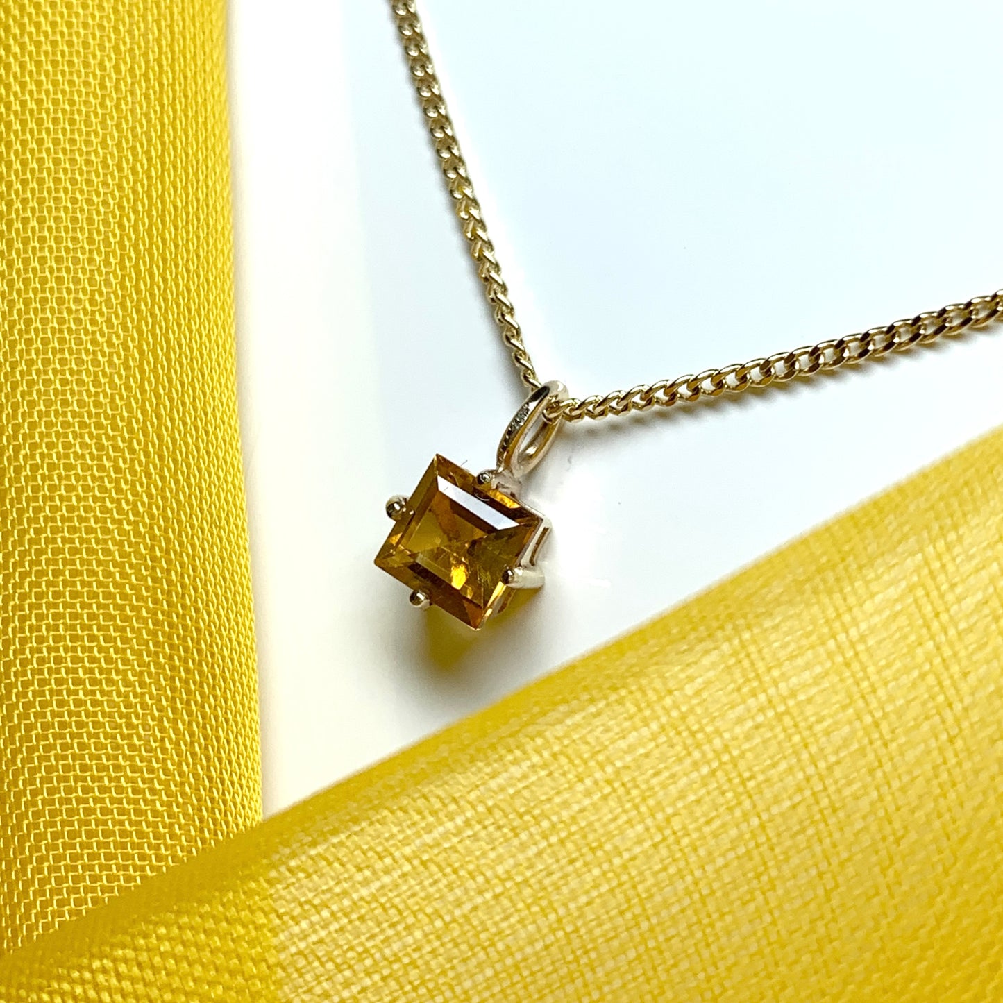 Yellow square citrine yellow gold necklace