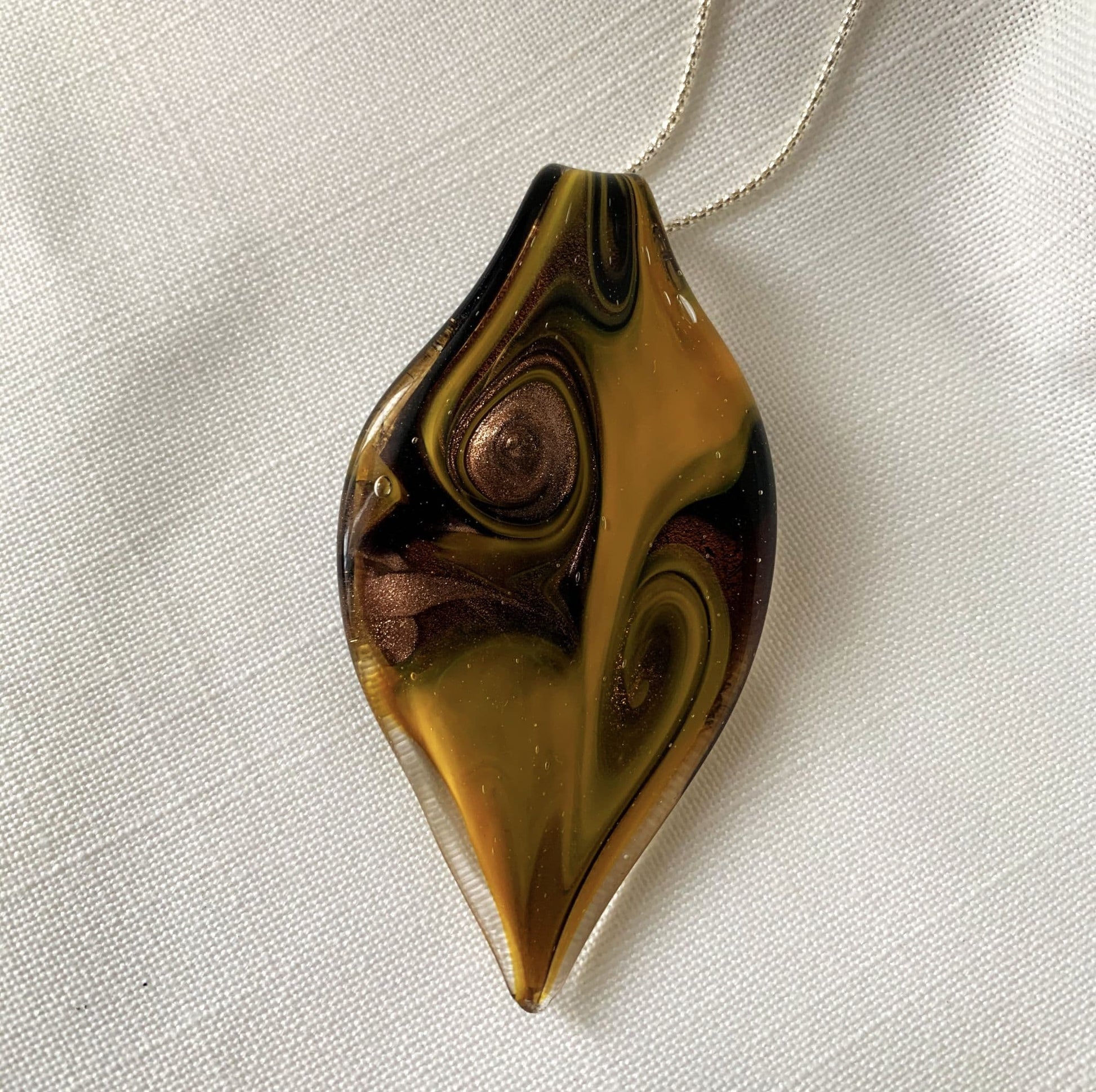 Amber Gold Murano Leaf Pendant