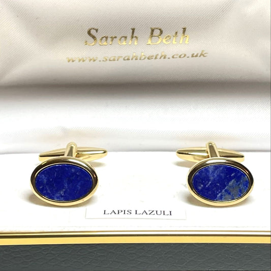 An Oval Blue Cufflinks Lapis Lazuli Gold Plated