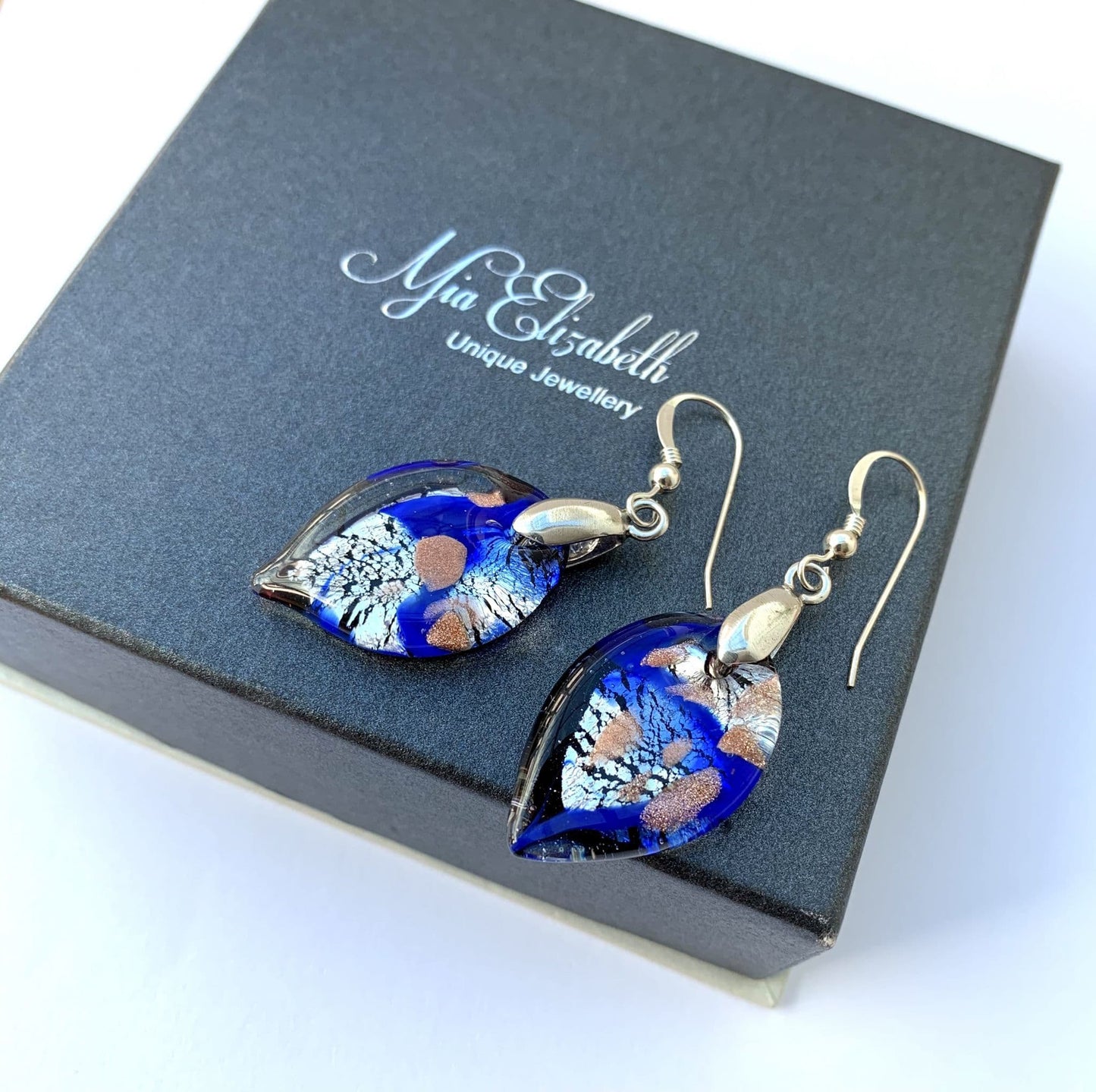 Beautiful Blue Murano Glass Leaf Earrings