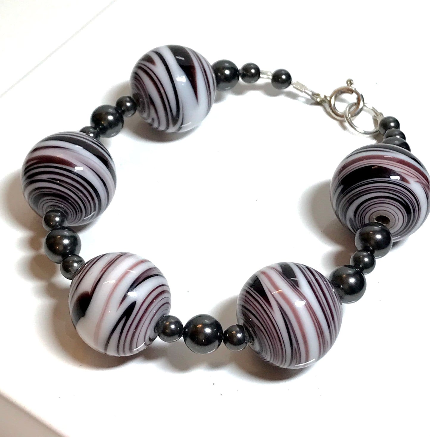 Black and White Striped Murano Glass Bracelet