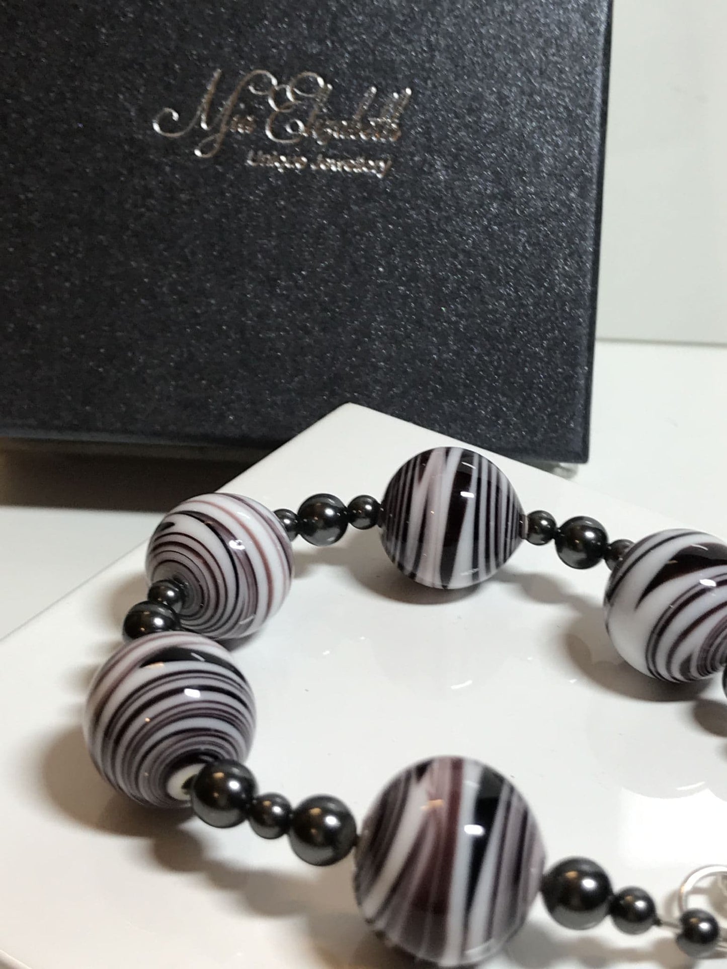 Black and White Striped Murano Glass Bracelet