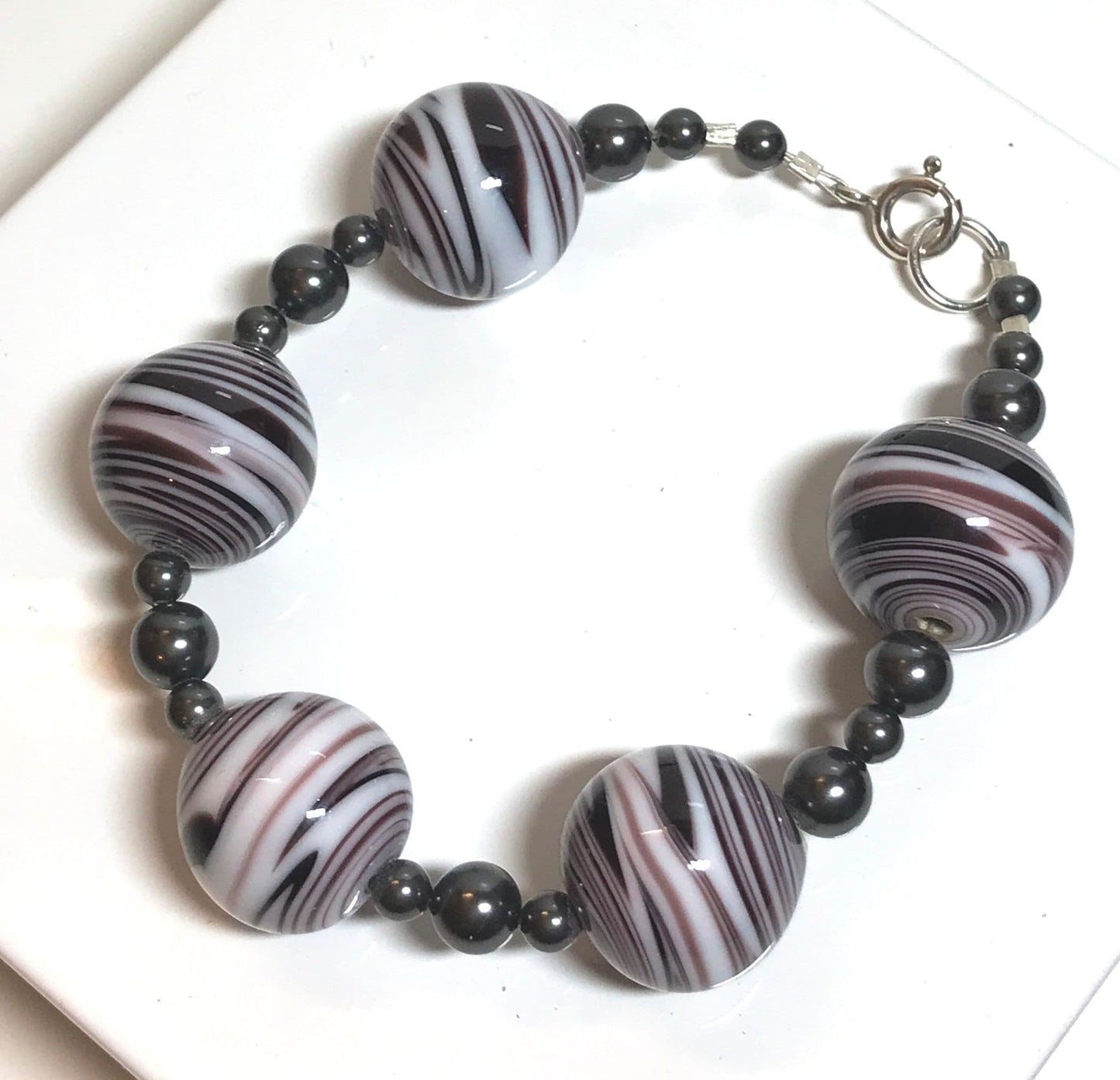 Black and White Striped Murano Glass Bracelet