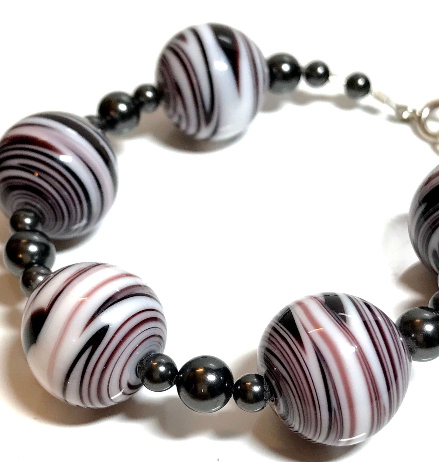 Black and White Striped Murano Glass Bracelet