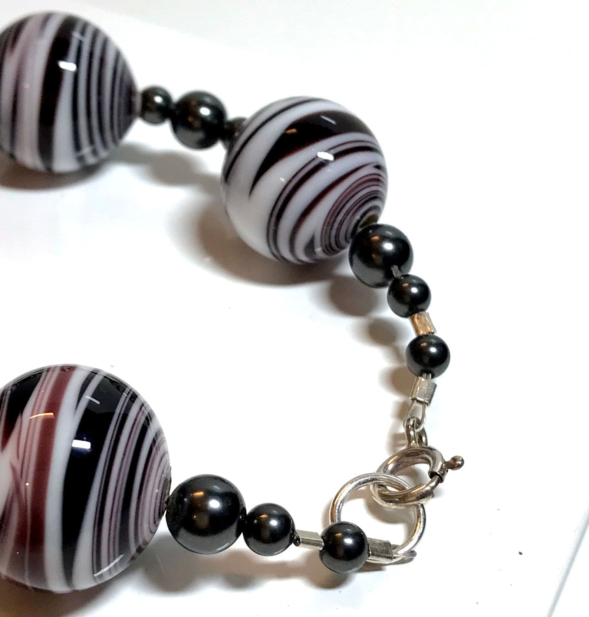 Black and White Striped Murano Glass Bracelet