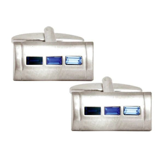 Blue crystal rectangle cufflinks silver plated