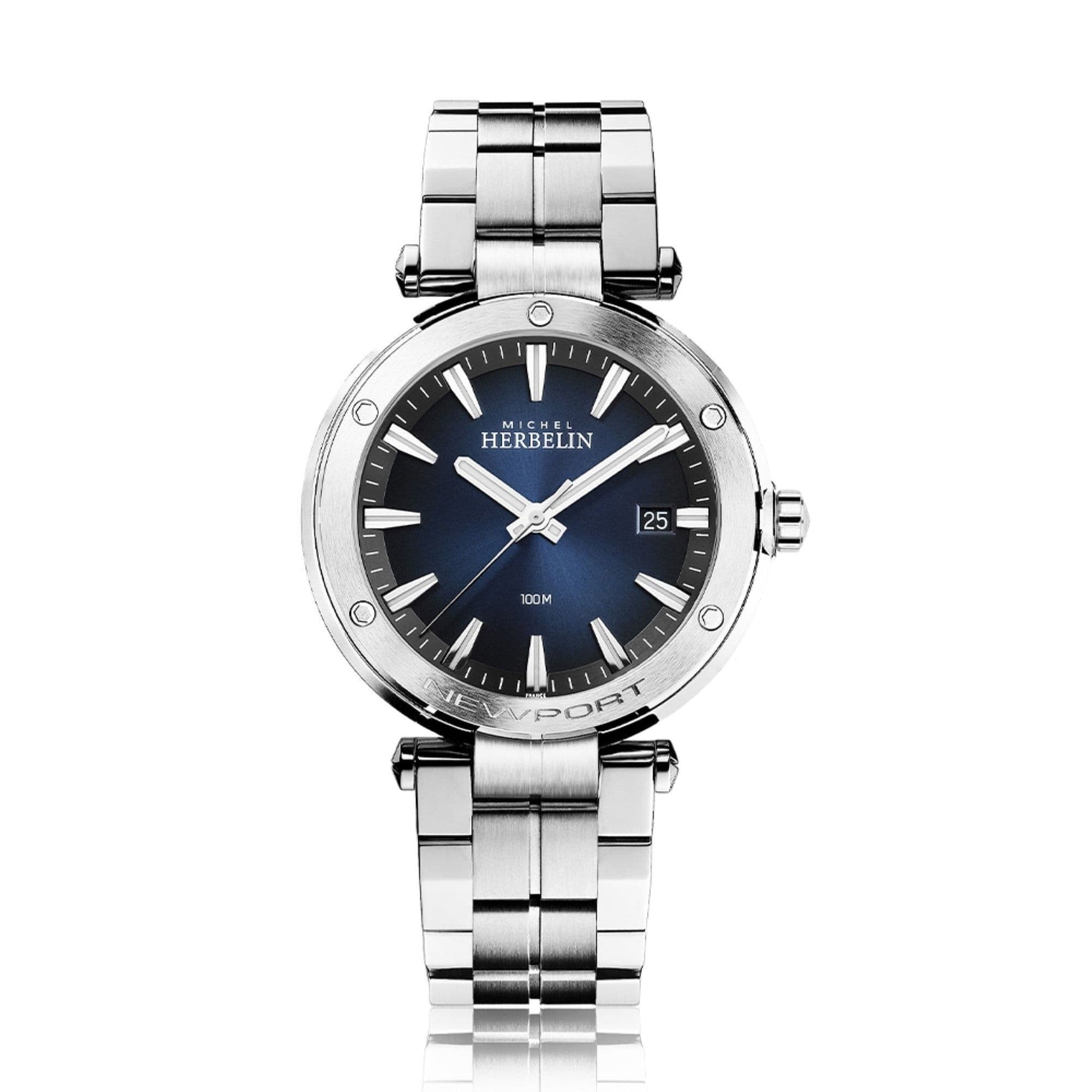 Blue Men's Michel Herbelin Newport Stainless Steel Round Bracelet Watch 12288/B15