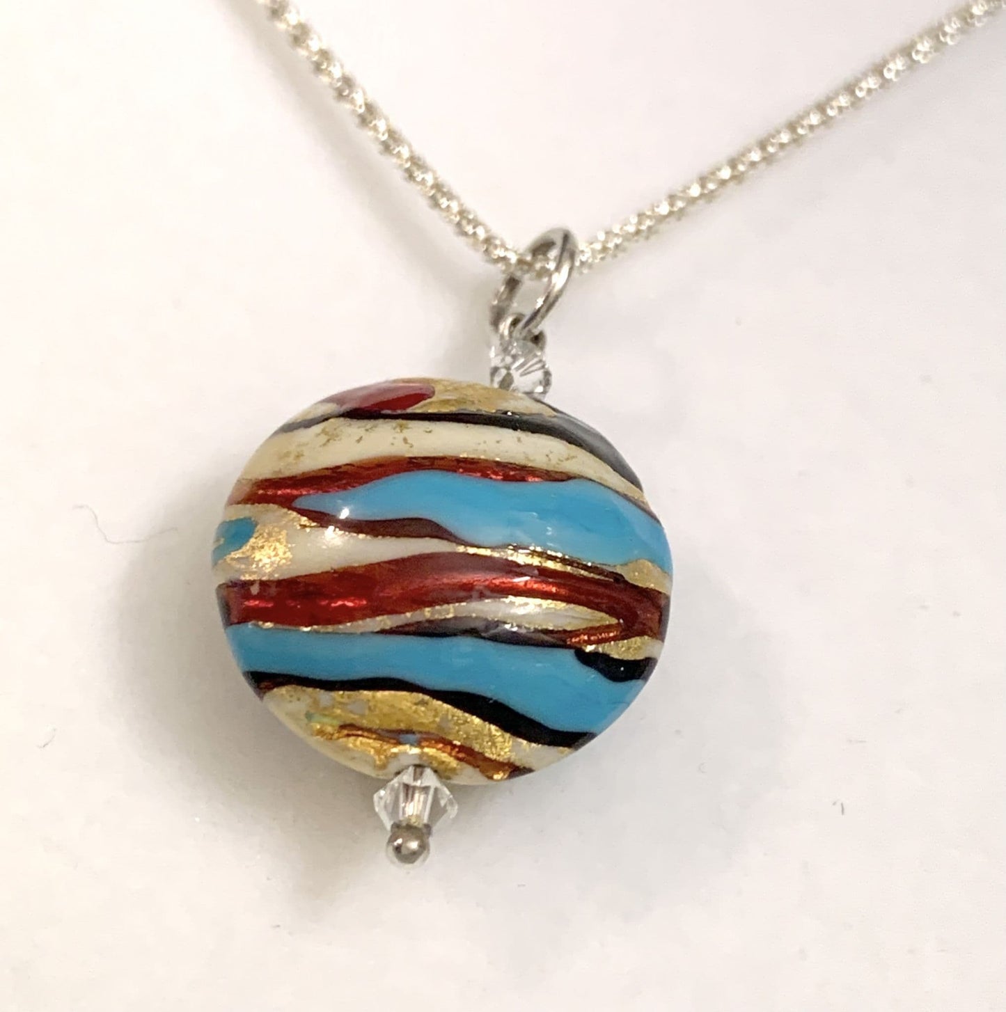 Blue Red Murano Glass Bead Necklace