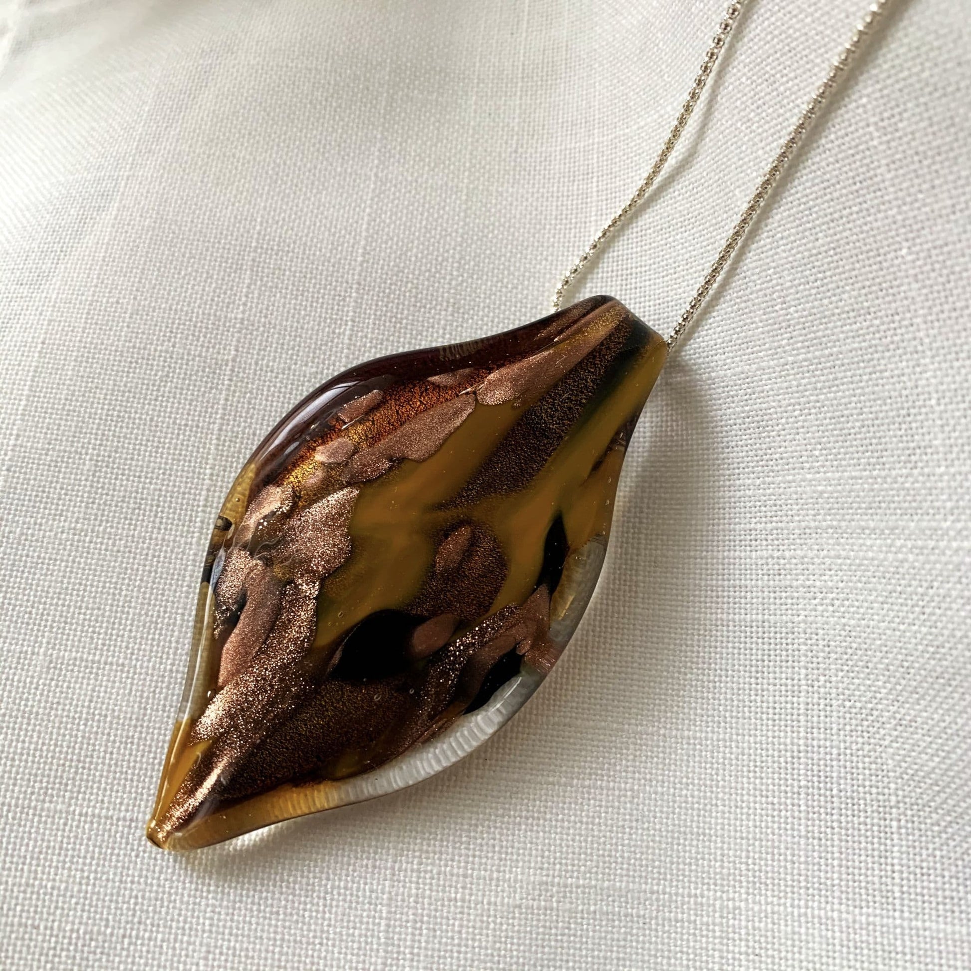 Brown Bronze Murano Glass Leaf Pendant