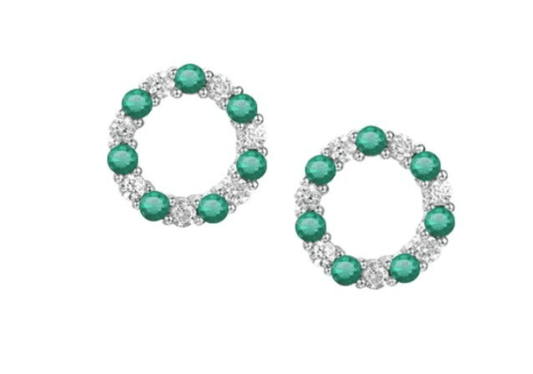 Real emerald Circle of Life round stud earrings