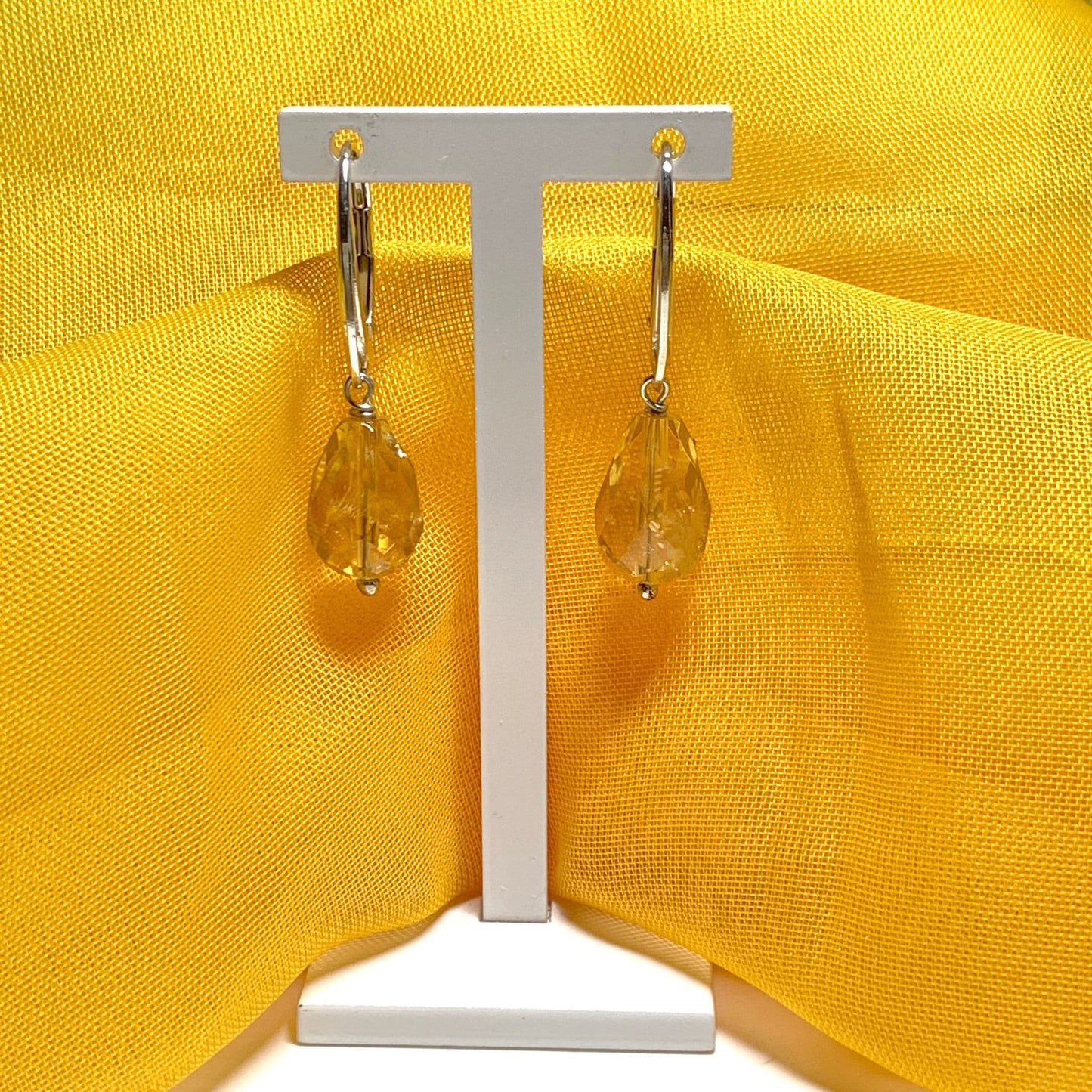 Citrine tellow teardrop shaped sterling silver drop earrings