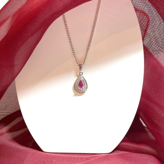 Classic Teardrop Ruby And Diamond Sterling Silver Necklace Pendant