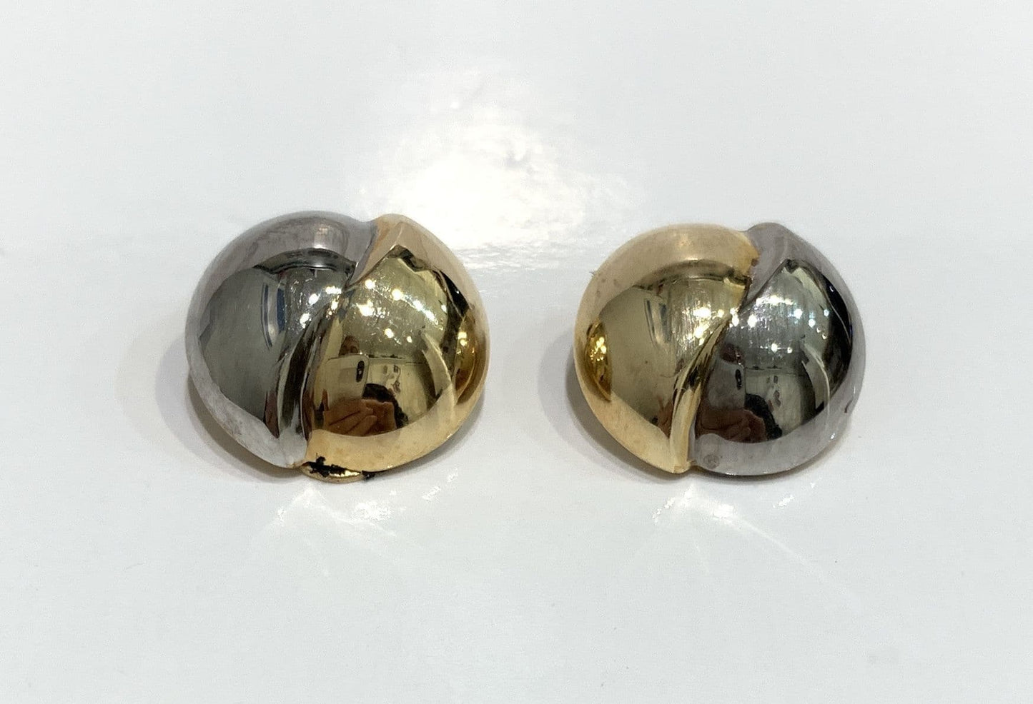 Clip on earrings with two tone yellow and white gold