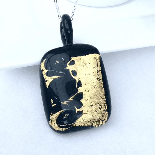 Contemporary Murano Glass Black Gold Necklace.