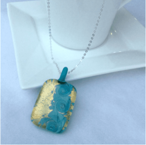 Contemporary Murano Glass Turquoise Gold Necklace