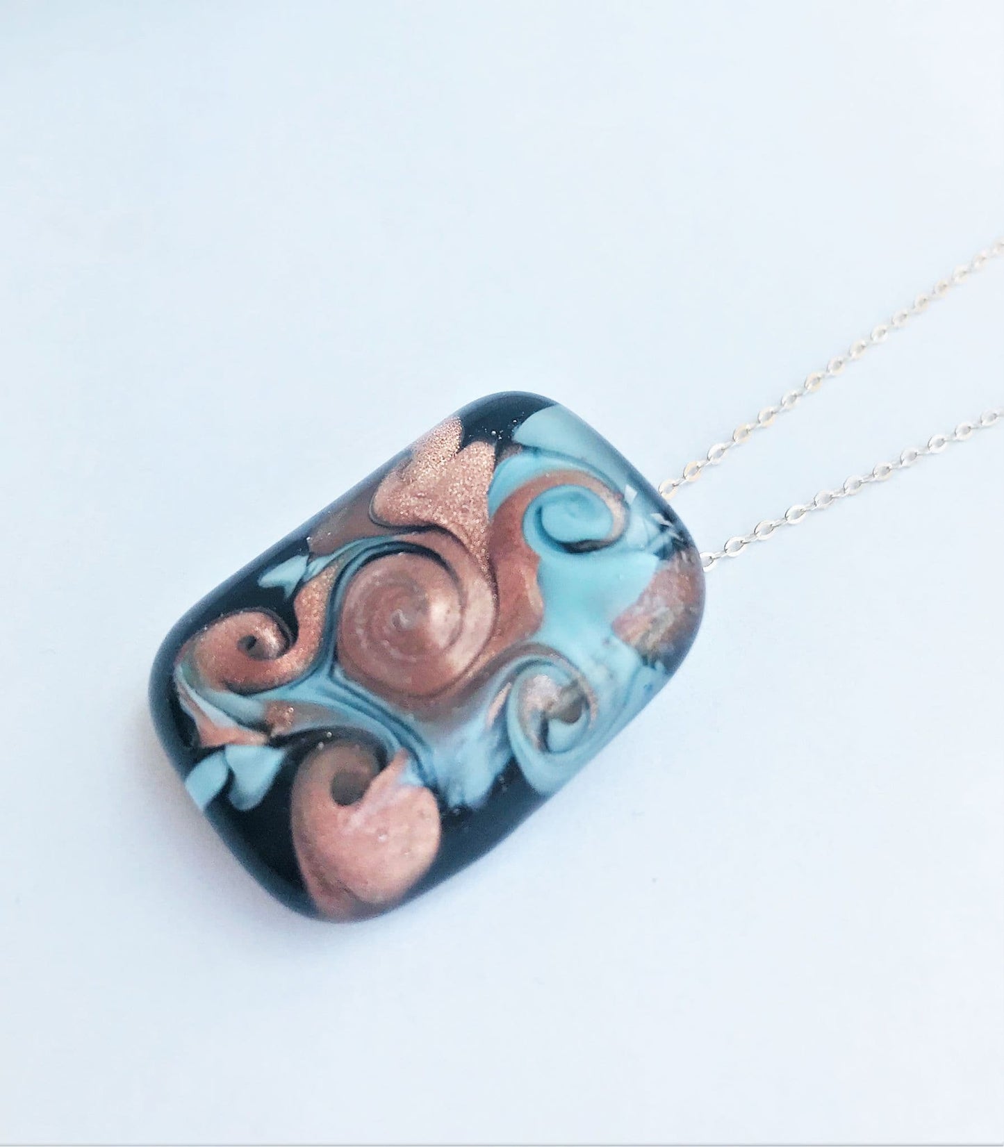 Contemporary Rose Gold & Turquoise Murano Glass Necklace