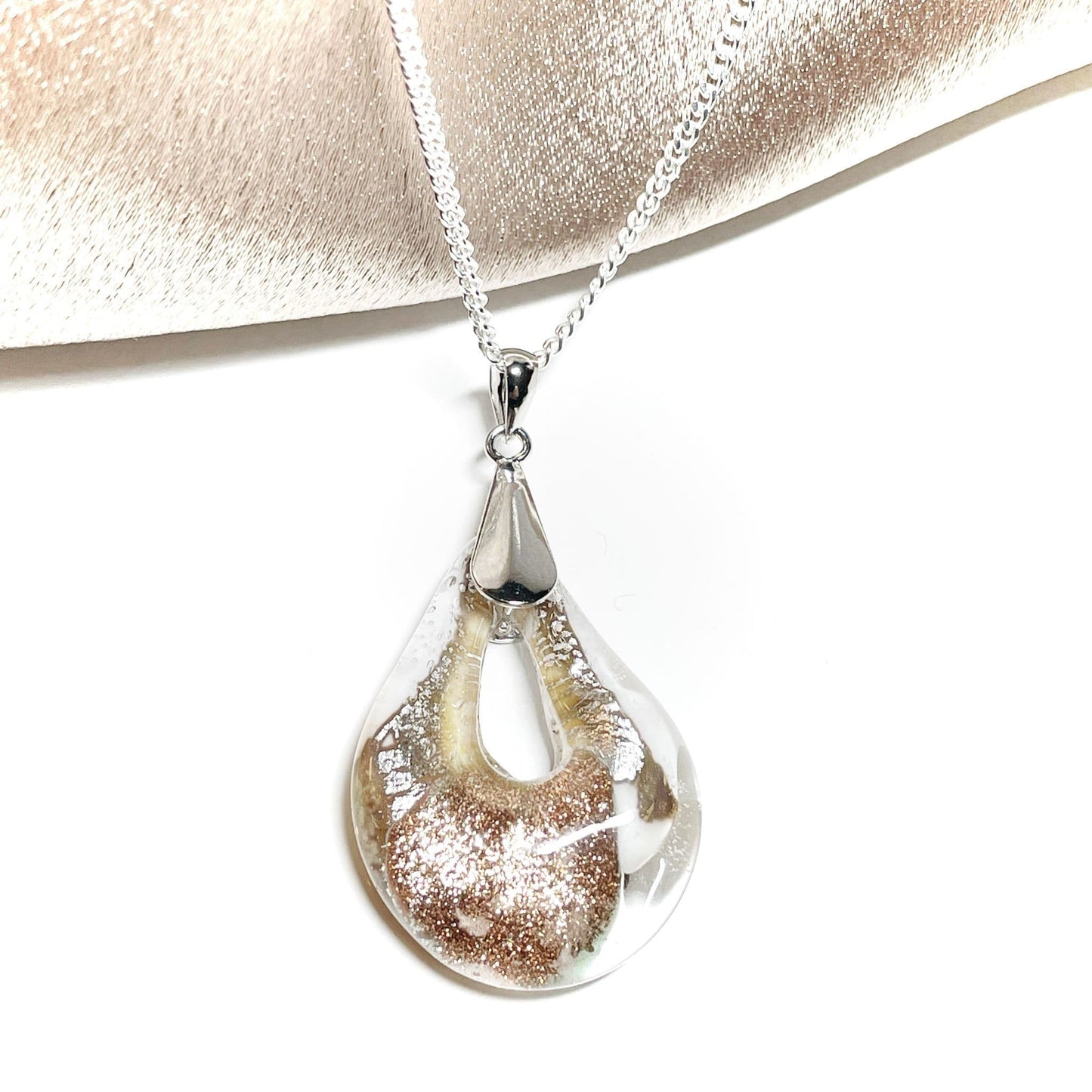 Copper Murano glass open pear teardrop shaped necklace