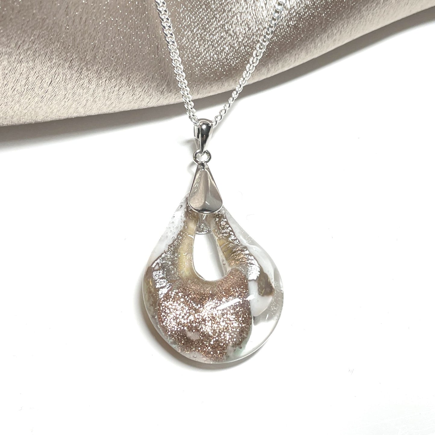 Copper Murano glass open pear teardrop shaped necklace